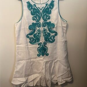COPY - Embroidered White and Teal Women's Top